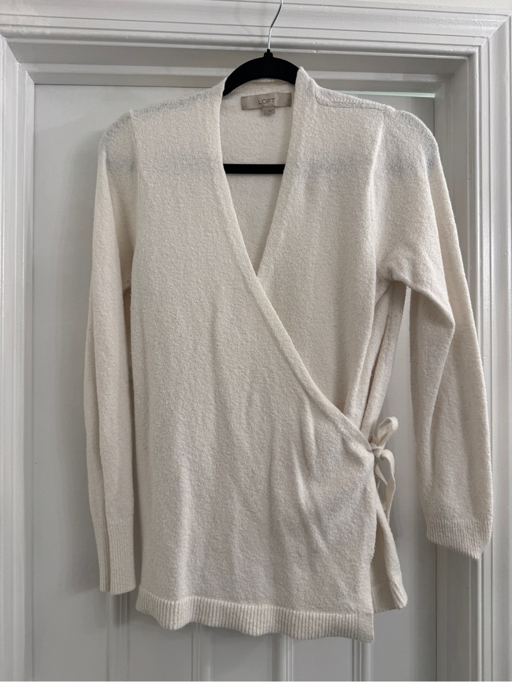 LOFT Cream Wrap Tie V-Neck Knit Sweater